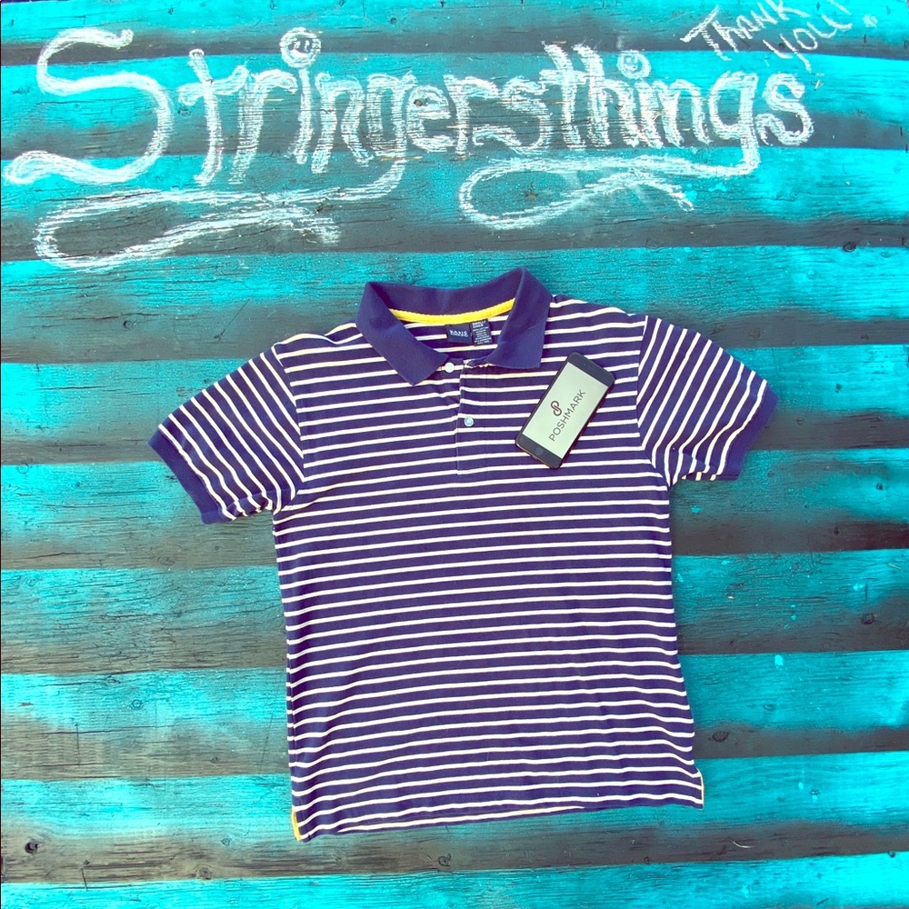 Basic editions polo blue and white striped